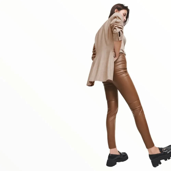 ZARA | Brown | HIGH-WAISTED FAUX LEATHER LEGGINGS - Picture 2 of 11